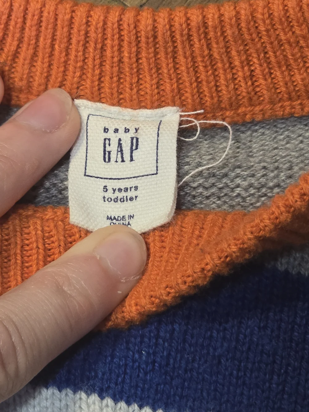 Bsby GAP Boys Striped Crewneck Sweater in Blue, Gray Orange Green Cuff 5 years